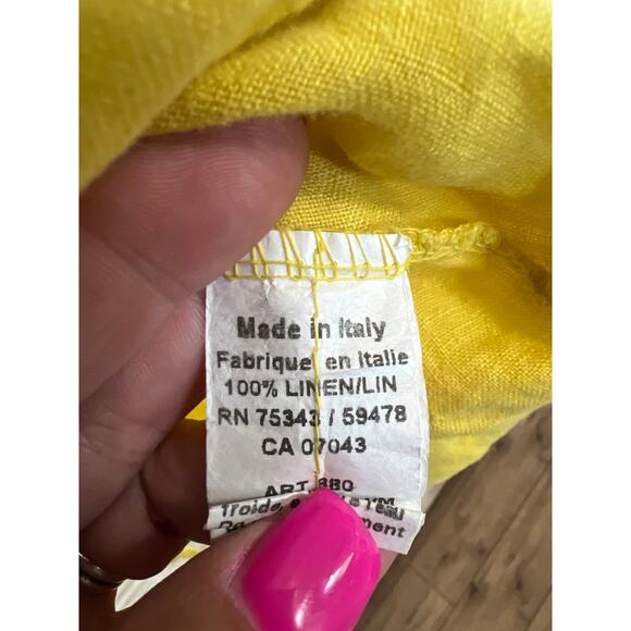Terzo Millennio size medium yellow linen blouse top short buttons in back Italy - Picture 4 of 4